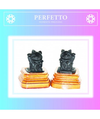 BLACK OBSIDIAN LUCKY CAT (SET)